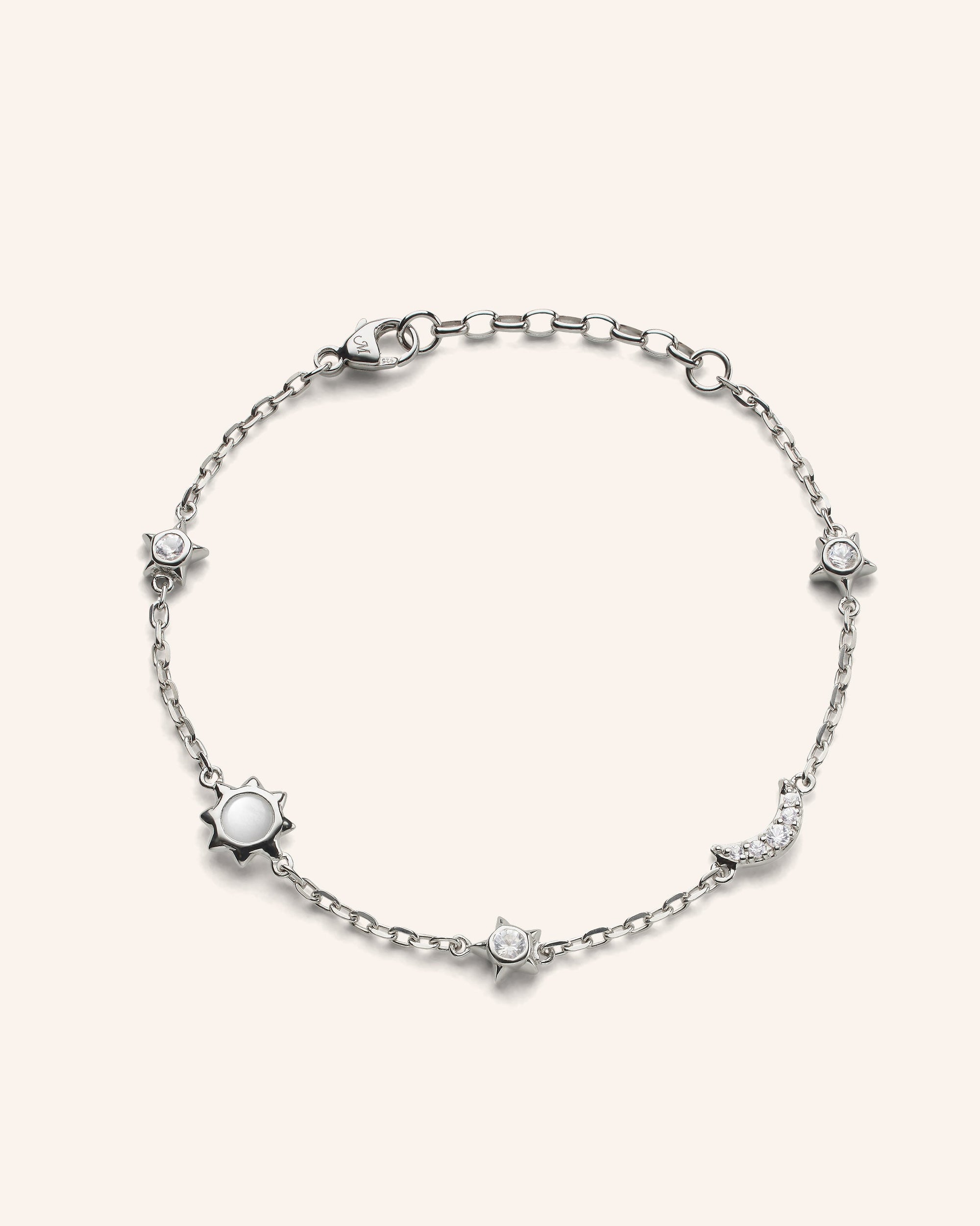 Sun, Moon and Stars Moonstone and White Sapphire Chain Bracelet