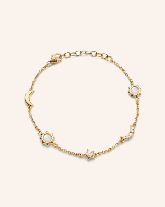Sun, Moon and Stars Diamond and Moonstone Chain Bracelet