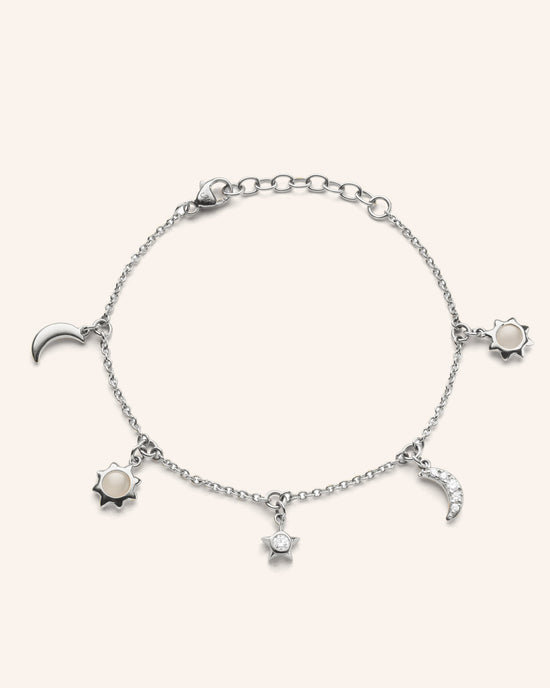 Sun, Moon and Stars Dangling Sapphire and Moonstone Bracelet