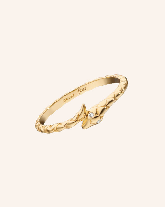 Never Fear Snake Poesy Slim 18K Gold Stackable Ring