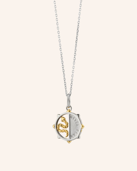 Two-Tone Mini “Never Fear” Snake Medallion