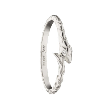"Never Fear" Snake Poesy Slim Sterling Silver Stackable Ring