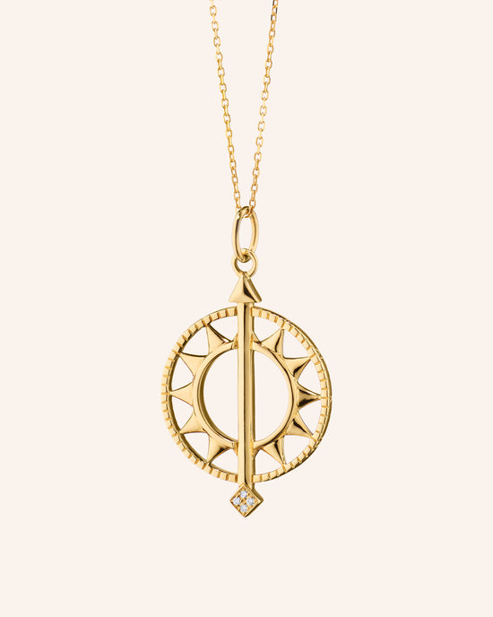 Time is Precious 18K Gold Open Sundial Necklace with Diamond Tip