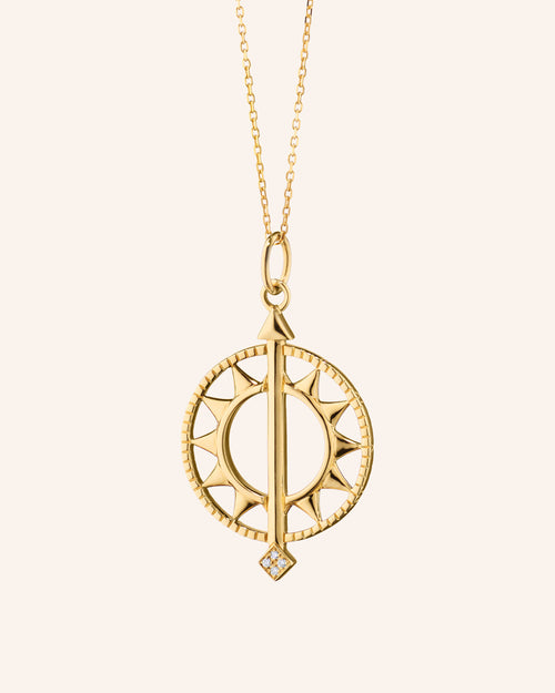 Time is Precious 18K Gold Open Sundial Necklace with Diamond Tip