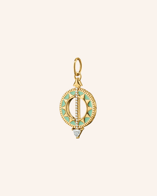 "Time is Precious" Mini Sundial Necklace with Green Enamel and Diamond