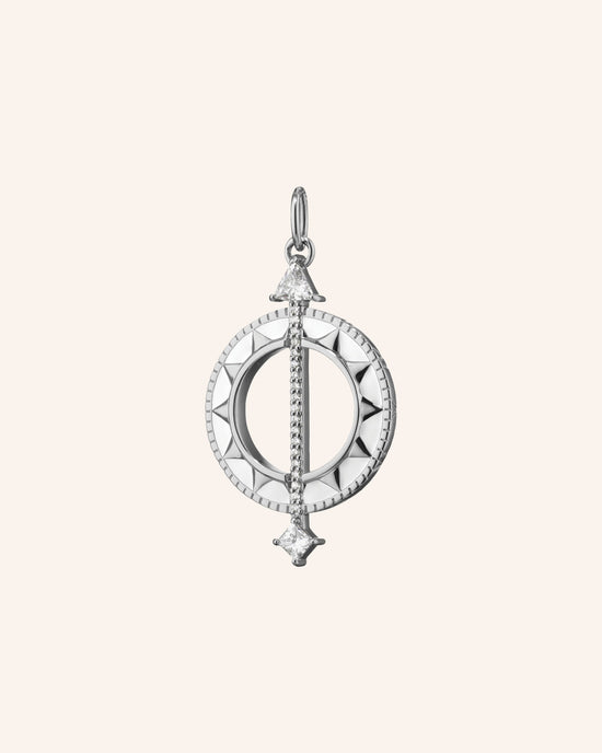 Sterling Silver White Enamel Sundial Charm - Time is Precious