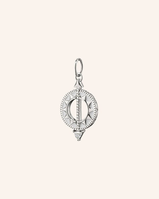 Mini Sterling Silver White Enamel Sundial Charm - Time is Precious