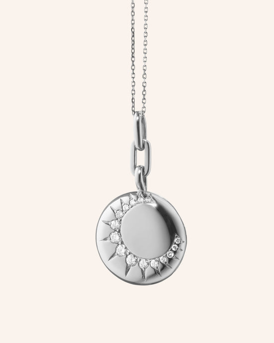 “Sun” Silver Locket Necklace with Sapphires