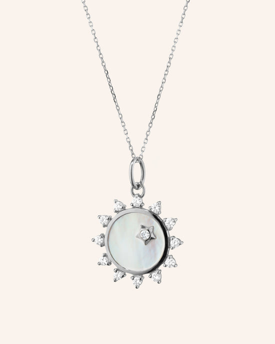 Mini Mother of Pearl Sapphire Sun Necklace