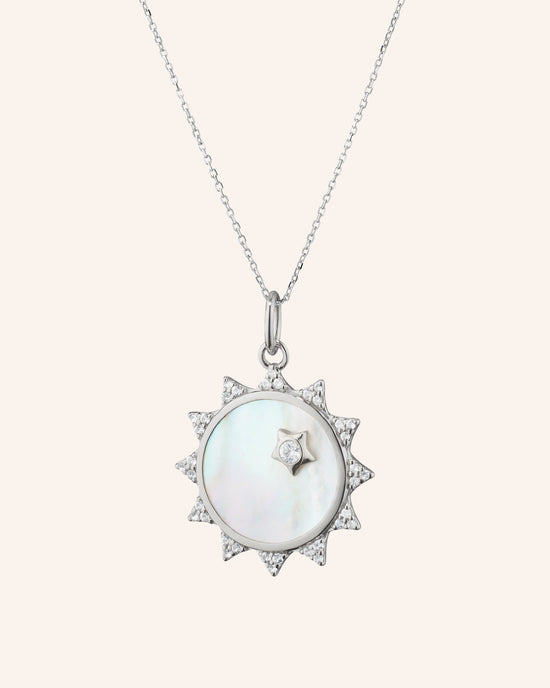 Mother of Pearl Sapphire Sun Charm Necklace