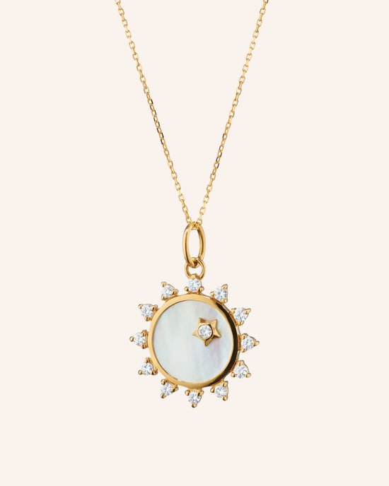 Mini Mother of Pearl Diamond Sun Necklace