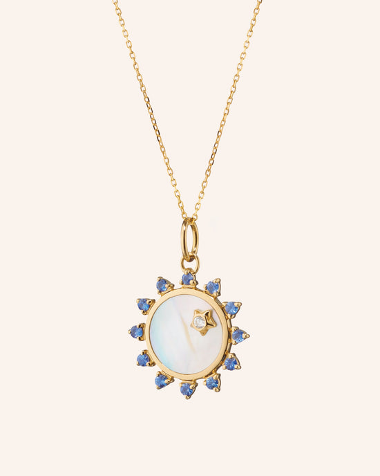 Mini Mother of Pearl Sapphire Sun Necklace