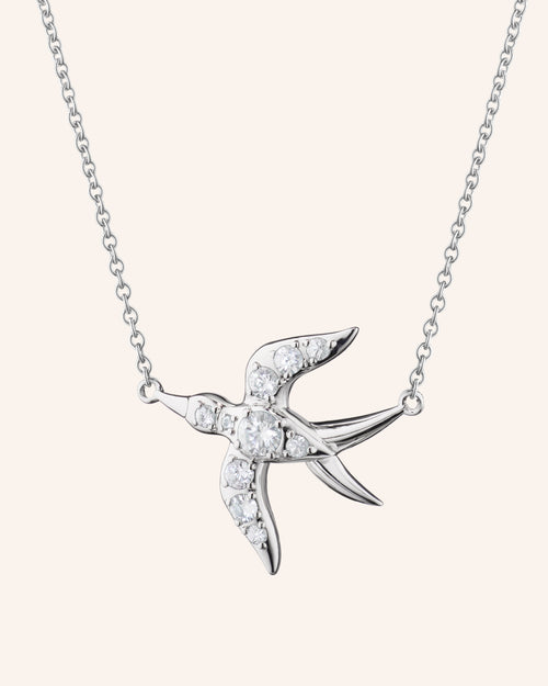 Freedom Swallow Sterling Silver Necklace with Sapphires