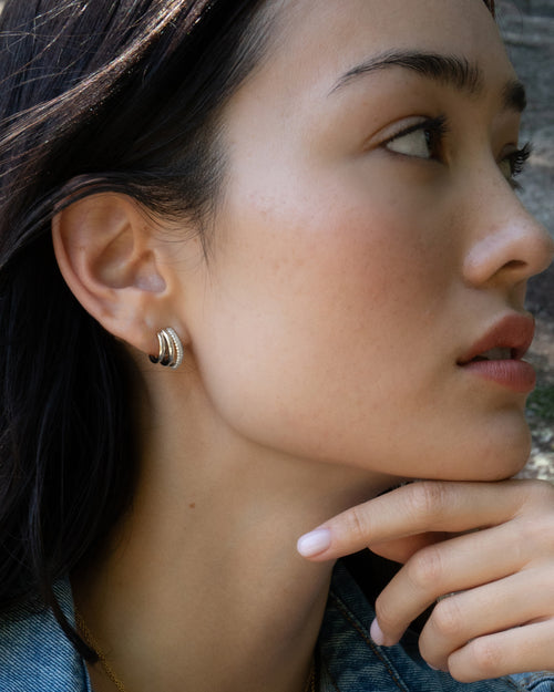 Sterling Silver Rings of Saturn Earrings with Pavé White Sapphires