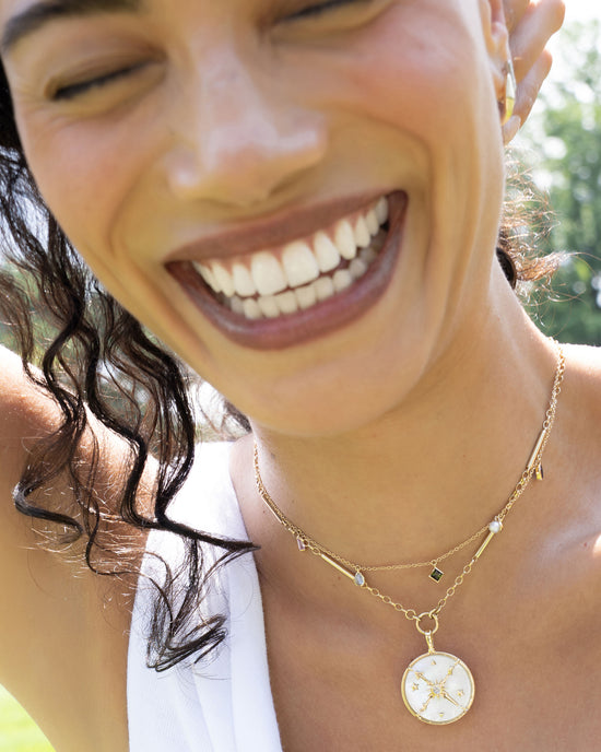 Constellation Necklace with Mother of Pearl and Diamonds with Points of Light Necklace