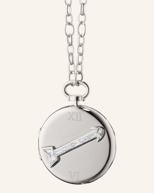 Tempus Round Locket with White Topaz Arrow