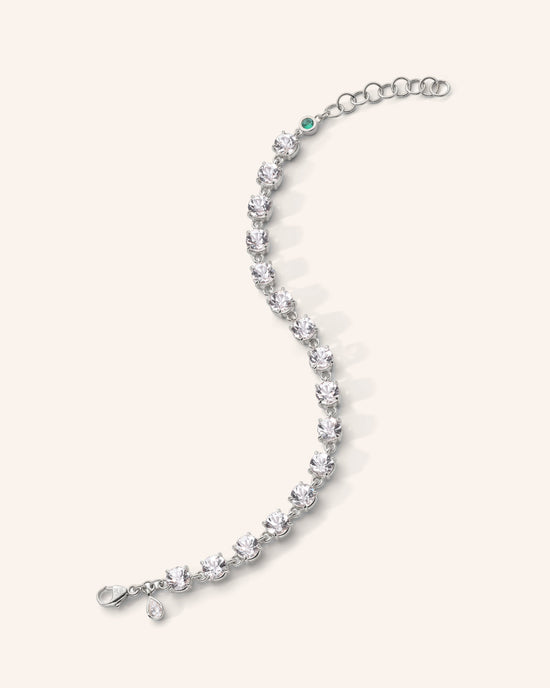 Round European Cut Rock Crystal Tennis Bracelet in Sterling Silver