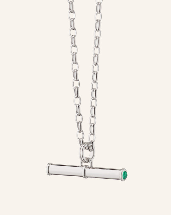 Sterling Silver Strength Toggle Necklace with Green Agate