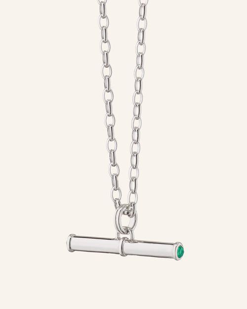 Sterling Silver Strength Toggle Necklace with Green Agate
