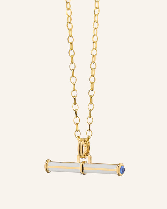 Strength Toggle Necklace with White Ceramic & Blue Sapphire