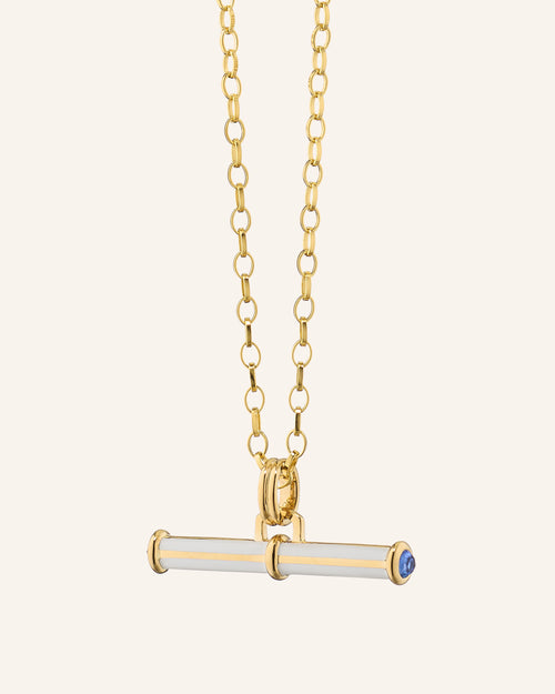 Strength Toggle Necklace with White Ceramic & Blue Sapphire