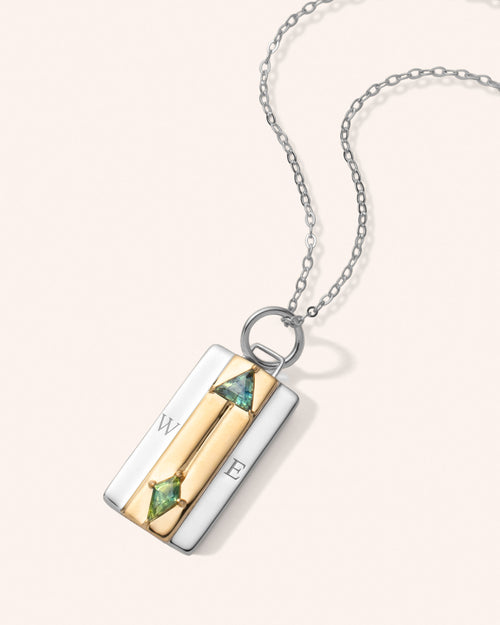 Two-Tone Rectangle Compass Medallion with Triangle and Kite Unheated Green Sapphires