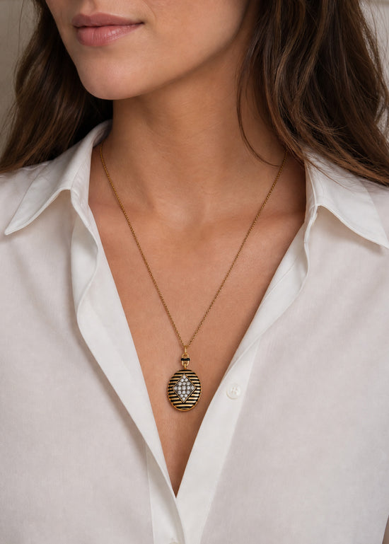 Special Edition Striped Oval Locket with Round Vintage Diamonds
