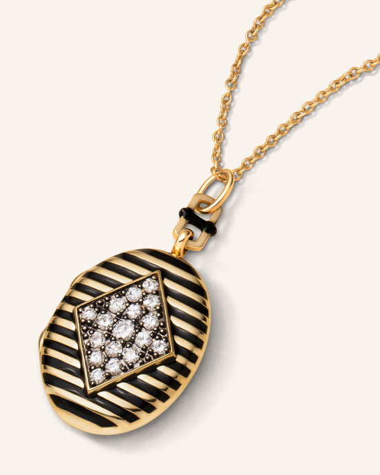 Special Edition Striped Oval Locket with Round Vintage Diamonds
