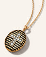 Special Edition Striped Oval Locket with Vintage Diamond Cross