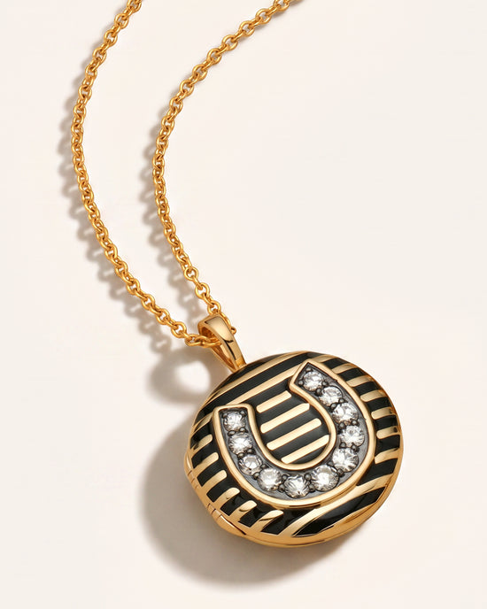 Special Edition Striped Round Locket with Vintage Diamond Horseshoe