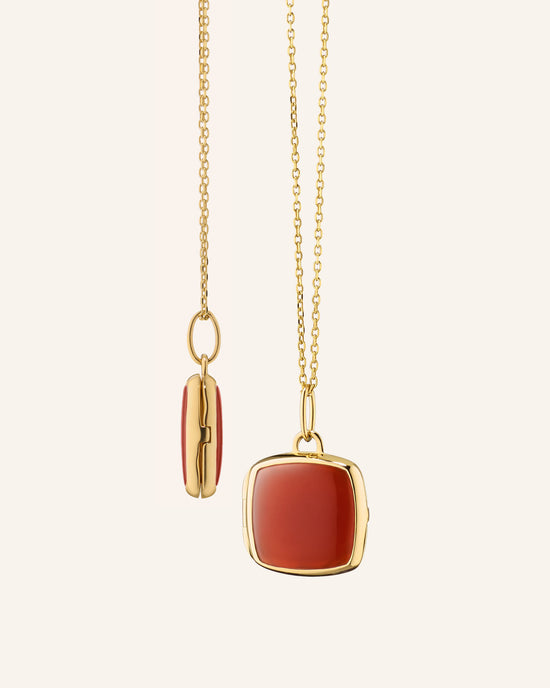 Slim Viv 18K Yellow Gold Locket Necklace with Carnelian