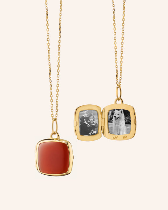 Slim Viv 18K Yellow Gold Locket Necklace with Carnelian