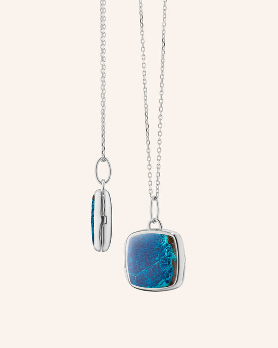 Slim Viv Sterling Silver Locket Necklace with Shattuckite