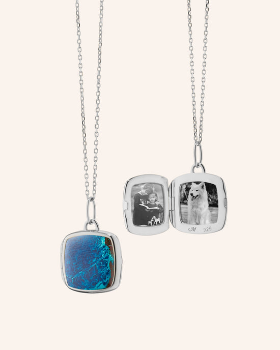 Slim Viv Sterling Silver Locket Necklace with Shattuckite