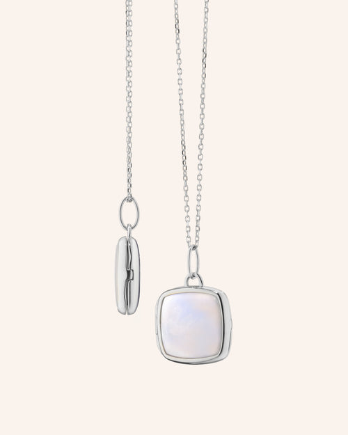 Slim Viv Sterling Silver Locket Necklace with Mother of Pearl
