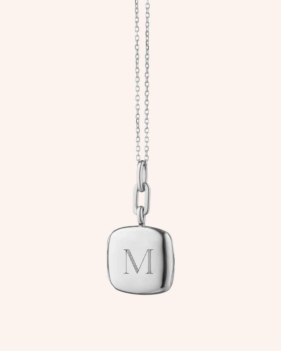 Slim Sterling Silver Viv Engraved Locket Necklace | Monica Rich Kosann