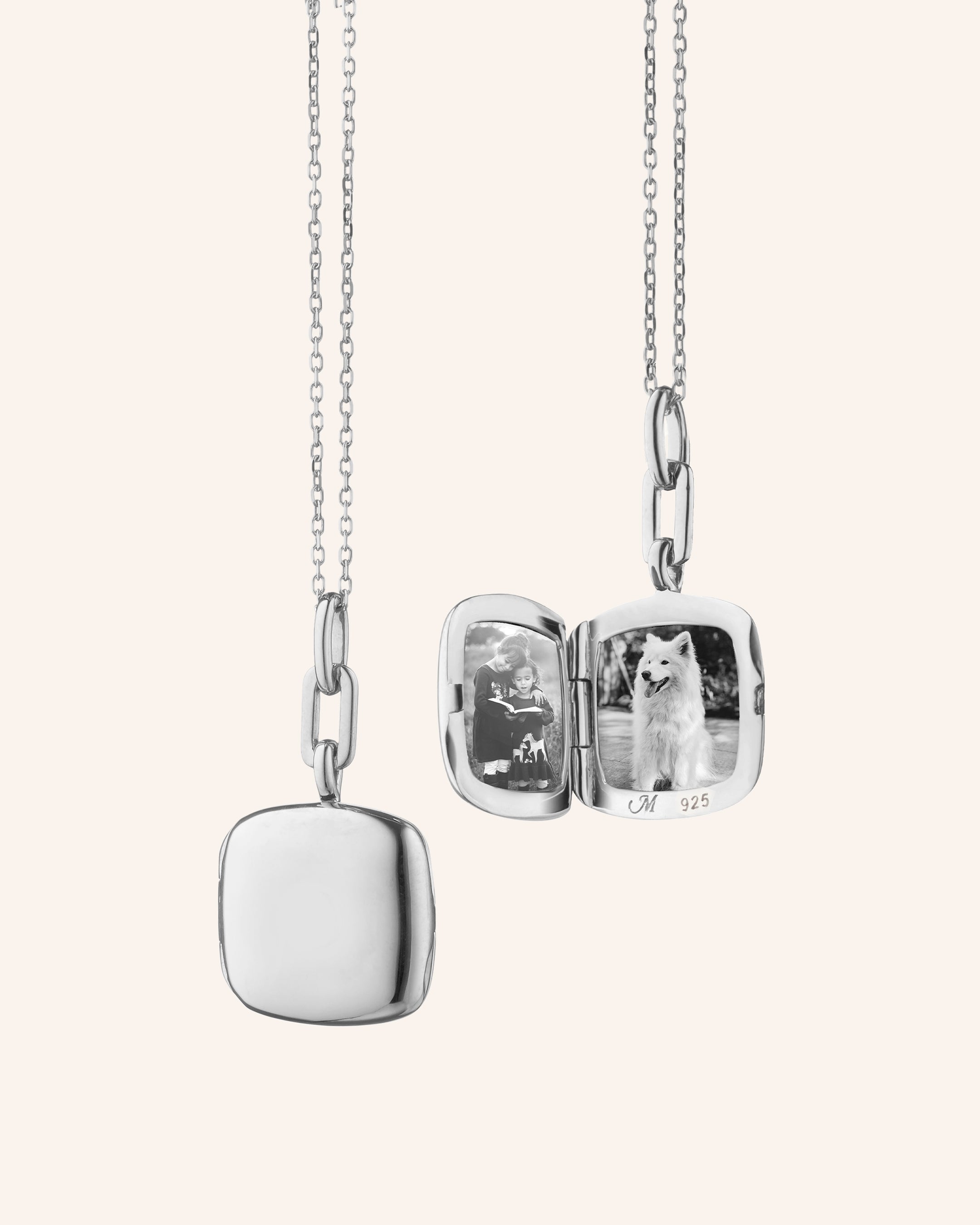 Slim Sterling Silver Viv Engraved Locket Necklace | Monica Rich Kosann