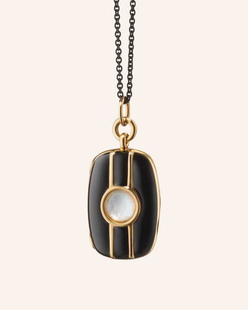 Black Enamel Vermeil Rectangle Locket with Rock Crystal