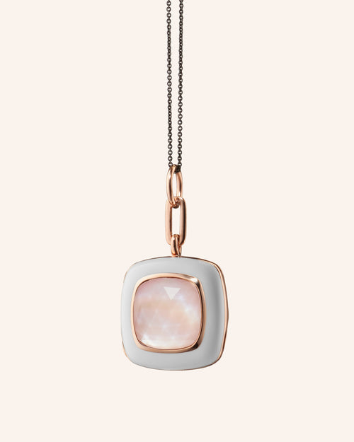 White Enamel Vermeil Cushion Locket with Rose Quartz