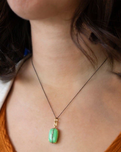 Green Enamel Vermeil Cushion Locket with Tsavorites