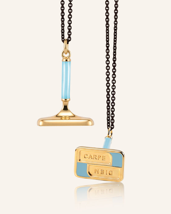 Carpe Diem Blue Enamel Vermeil Fob Necklace