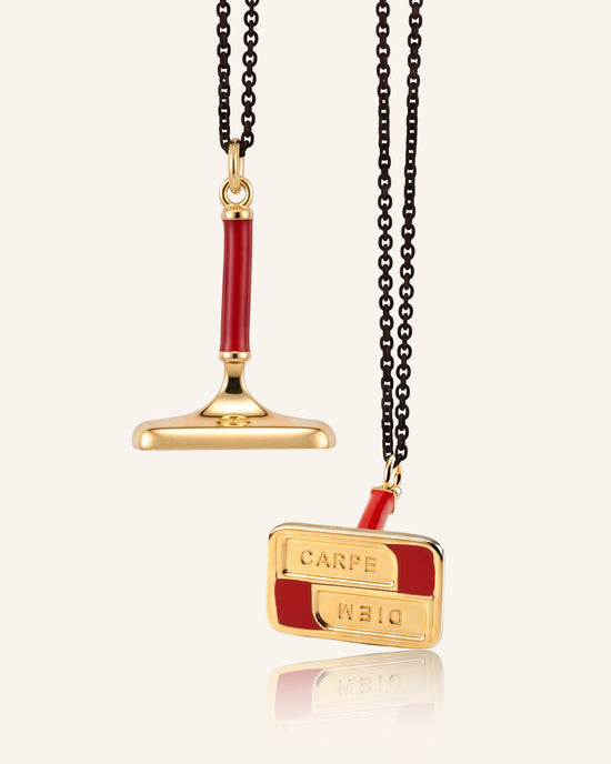 Carpe Diem Red Enamel Vermeil Fob Necklace