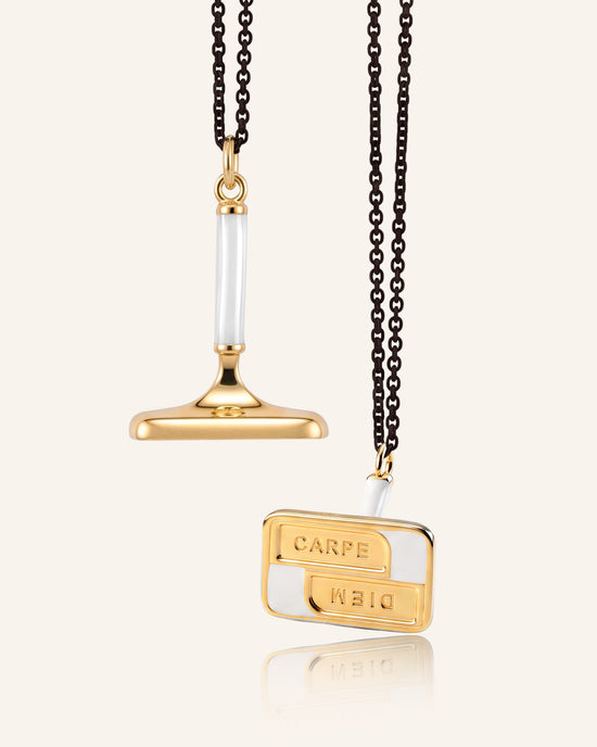 Carpe Diem White Enamel Vermeil Fob Necklace