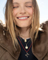 Points North Necklace, Love You to the Moon and Back Necklace, Slim Viv Gold Locket, Diamond M Initial on Red Chain
