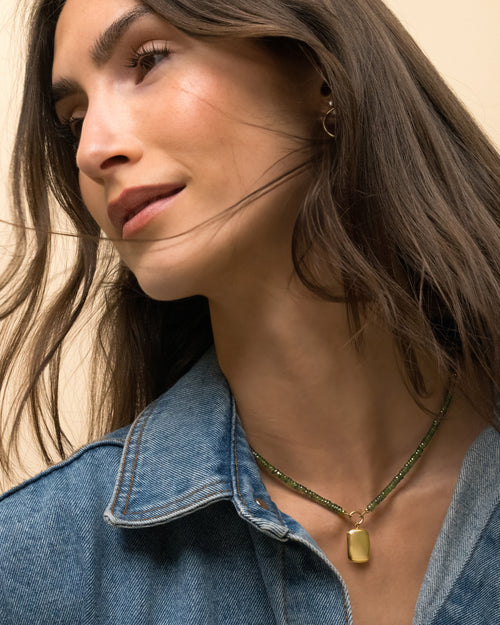 Slim Britt Gold Locket on Green Sapphire Necklace