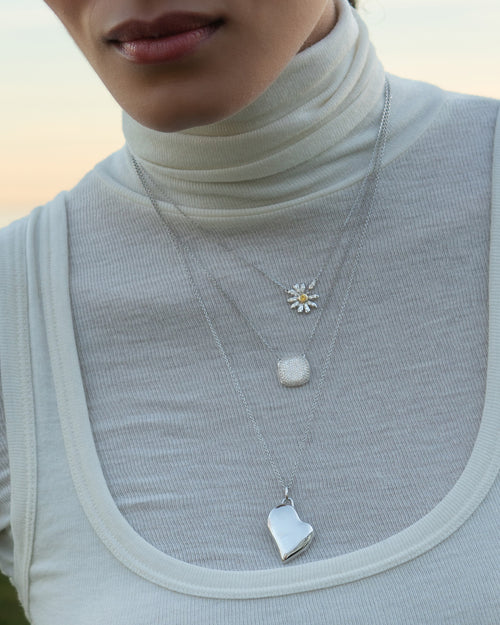 Slim Rae Fixed Locket Necklace with Pavé White Sapphires