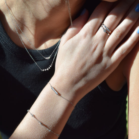 Reclaimed Sterling Silver and Round Diamond Bracelet, 7 Diamonds
