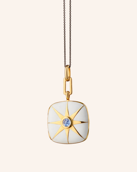 White Enamel Vermeil Cushion Locket 