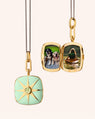 Limited Drop Seafoam Enamel Vermeil Cushion Locket with Green Sapphire