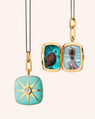 Limited Drop Turquoise Enamel Vermeil Cushion Locket with White Sapphire